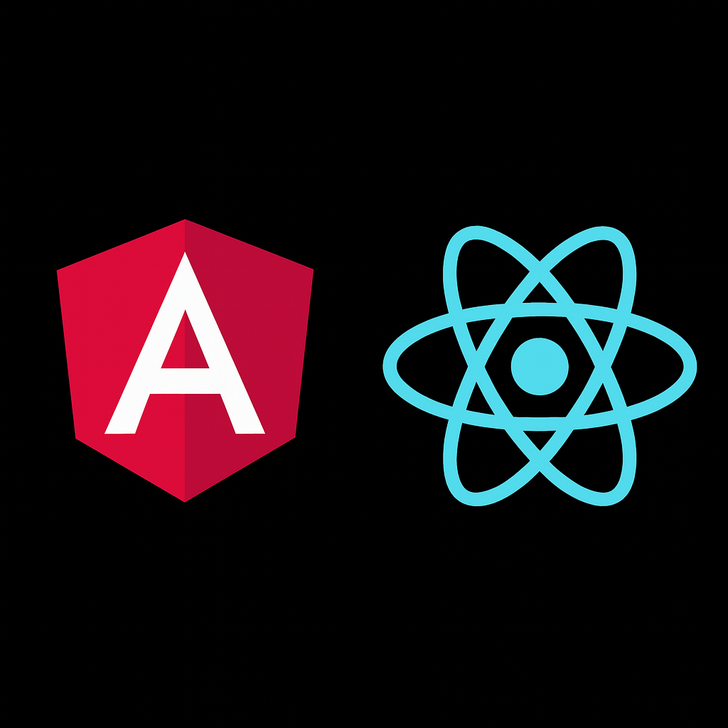 An image showing the Angular and React logos side by side